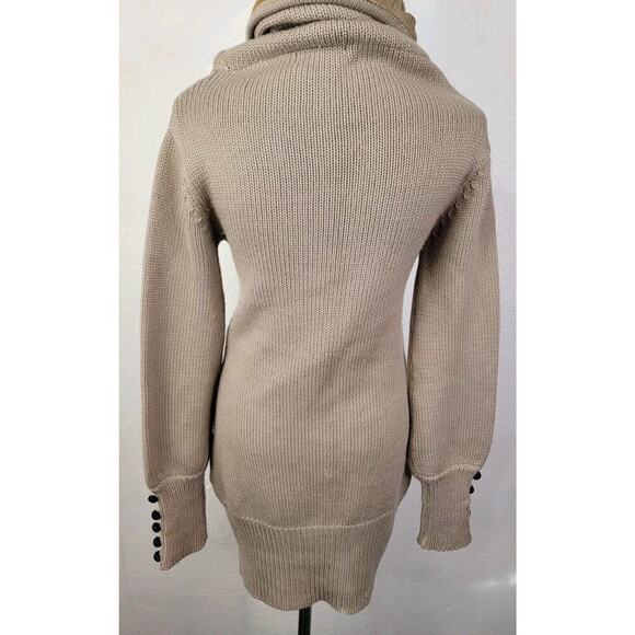 Nicholas K Long Cardigan Sweater S Button/zipper 100% Merino Knit Tan Unique - Picture 6 of 11